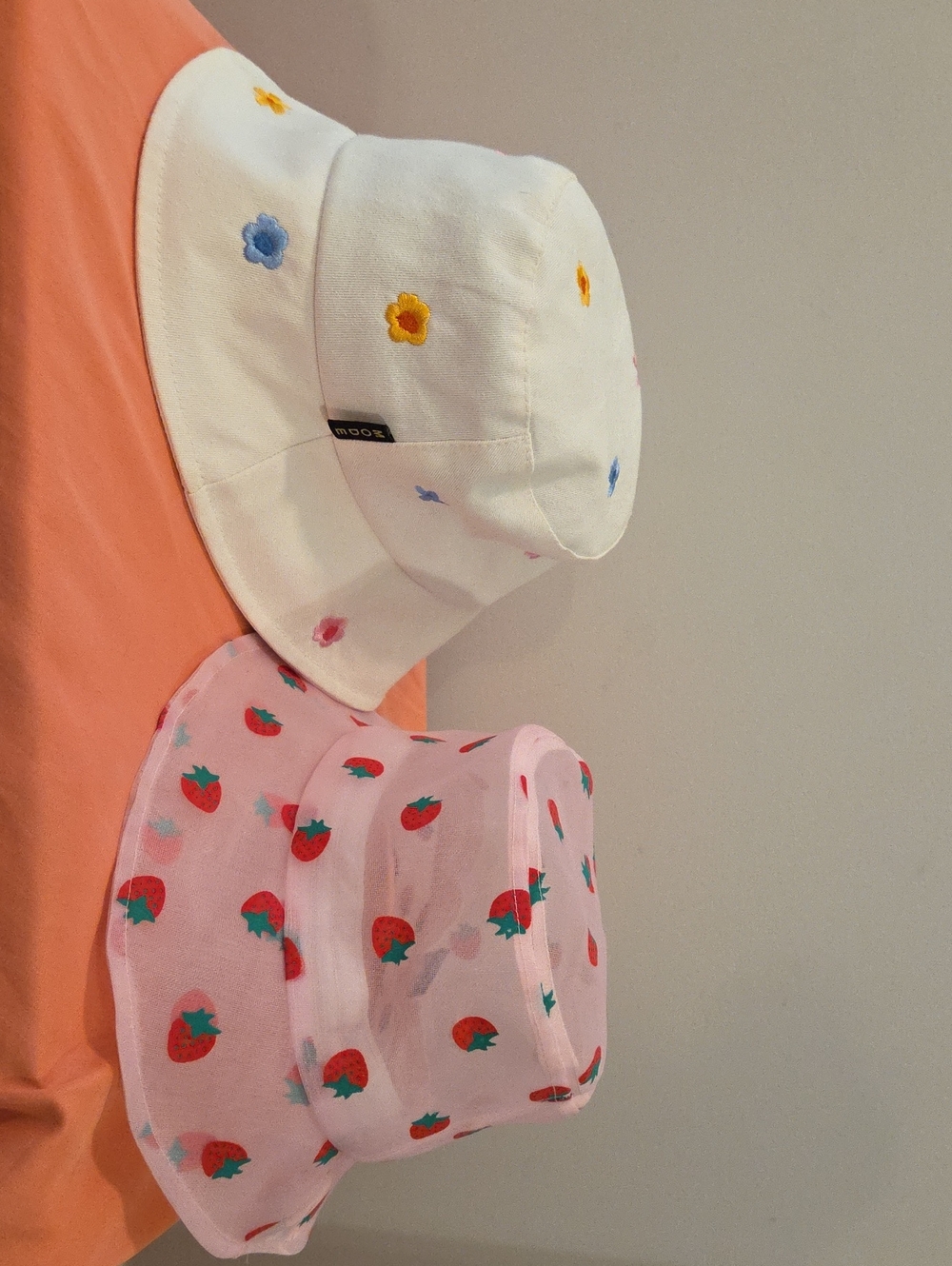 Classic White Floral Hat/ Pink Strawberry Hat Lot Of 2